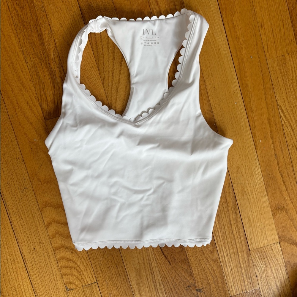 IVL White Scalloped sports bra/copped tank top, size 2.